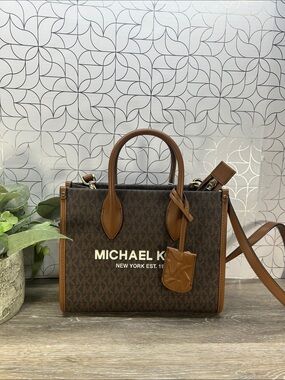6060 NWT Michael Kors Mirella Brown MK Logo Convertible Messenger Tote 208559660